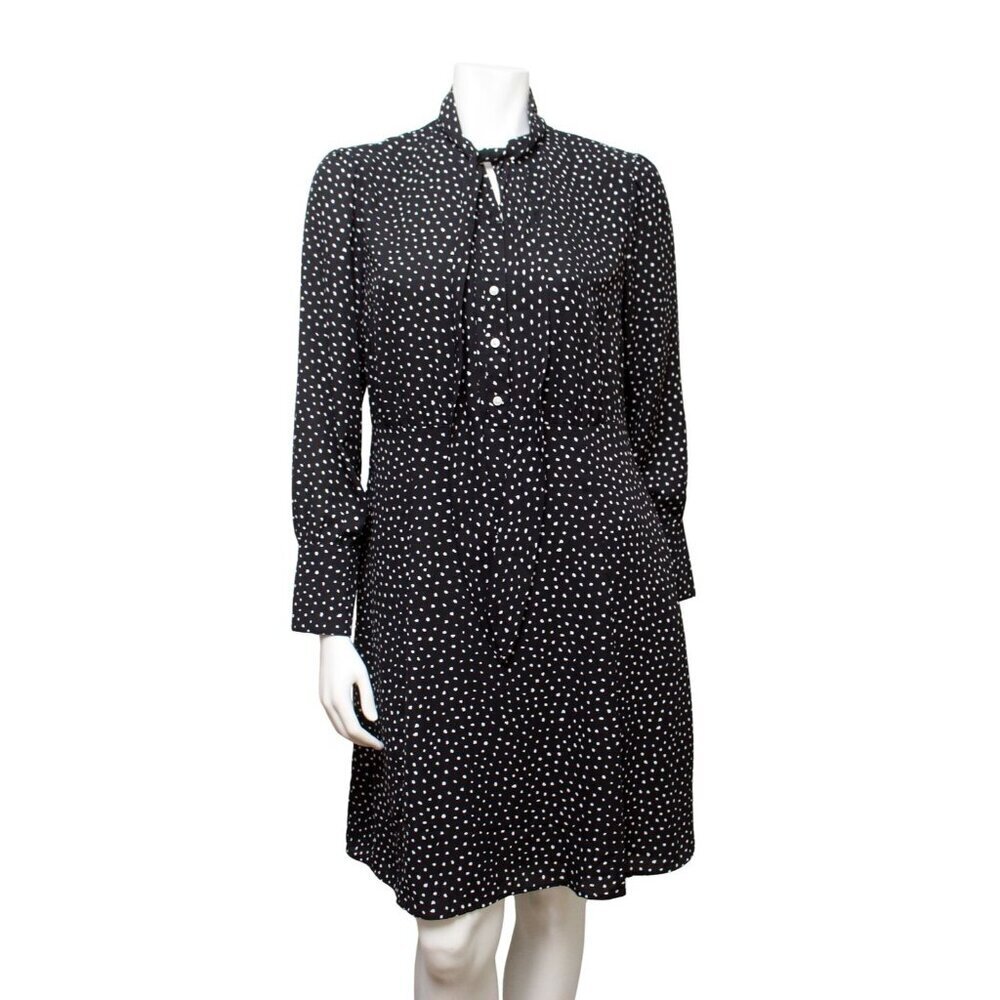 Untuckit Stella Black Mini Polka Dot Tie Neck A-Line Shirt Dress Size 8